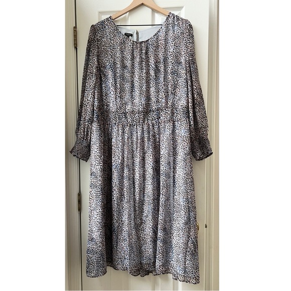 Talbots Long Sleeve Blue Leopard Print Dress 22W Petite - Picture 3 of 9